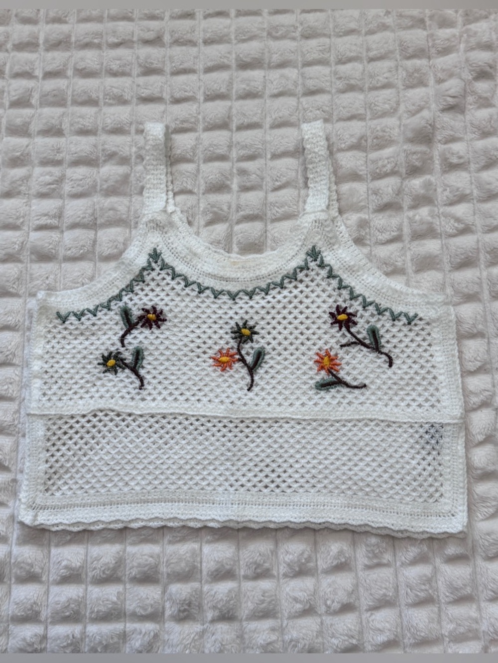 Rebellion Again Medium White Crochet Floral Crop Cropped Tank Top ~ Boho Y2K
